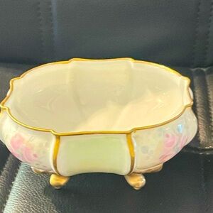 T & V Limoges Vintage Porcelain Hand Painted Flowers Serving Bowl Footed
France